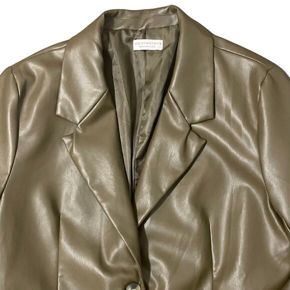 Paper Crane Green Blazer Vegan / Faux Leather Jacket Edgy Sleek Women's sz Large - Picture 10 of 16
